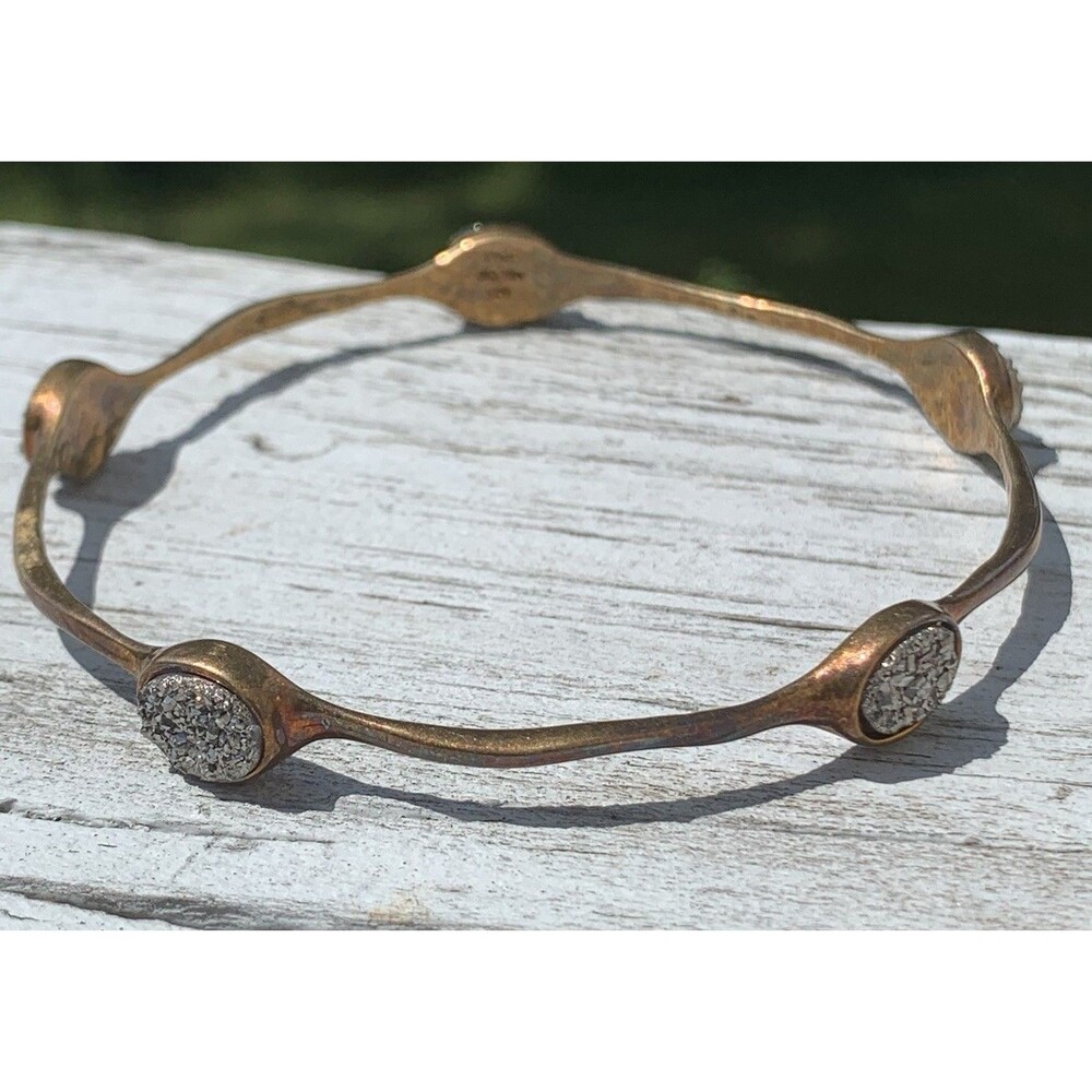 Milor Italy Hammered 925 Sterling Drusy Quartz Bangle Bracelet Arte D’ Argento